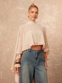 Lumalex And New High-End Elegant Women's One Shoulder Cape Sleeve Loose Asymmetrical Ruffled Hem ... | SHEIN