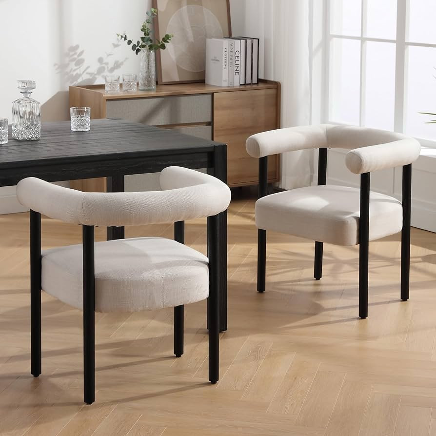 Mid-Century Modern Dining Chairs Set of 2, Armrest Barrel Dining Chairs Side Accent Chairs with C... | Amazon (US)