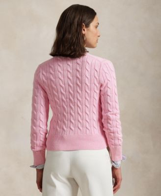 Women's Cable-Knit Cotton Crewneck Cardigan Sweater | Macy's