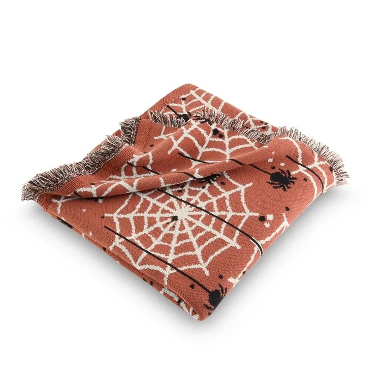 Way To Celebrate Halloween Soft Touch Multicolor Spiderweb Cotton-Blend Jacquard Knitted Tapestry... | Walmart (US)