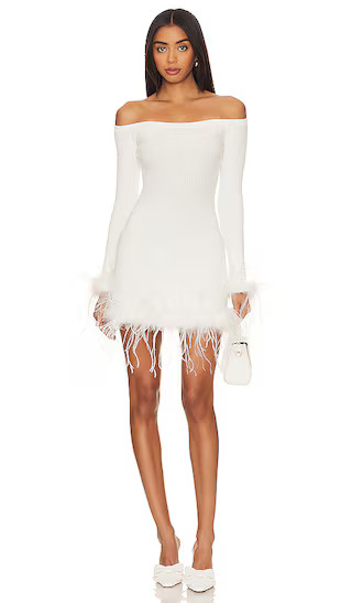 Ellerie Feather Knit Mini Dress in White | Revolve Clothing (Global)