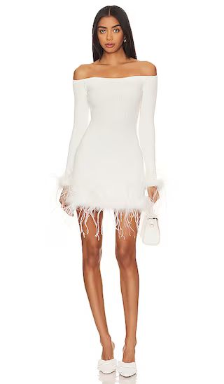 Ellerie Feather Knit Mini Dress in White | Revolve Clothing (Global)