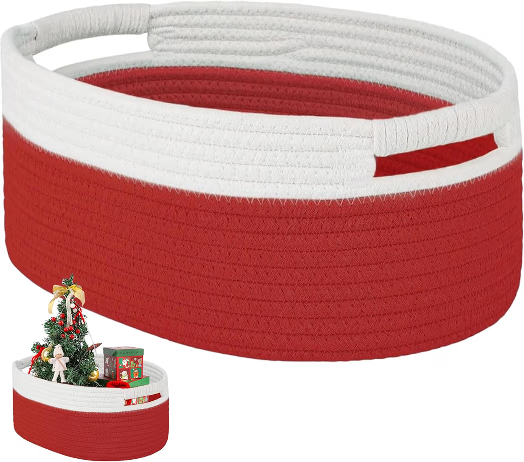 Christmas Basket, Empty Woven Red Basket for Kids Women Men, Shelf Storage, Small Cat Dog Pet Toy... | Amazon (US)