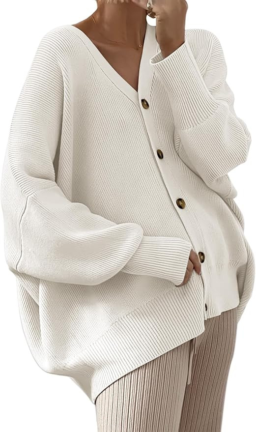 ANRABESS Women's Cardigan 2023 Open Front Oversized Button Lightweight Long Sleeve v Neck Knit Lo... | Amazon (US)