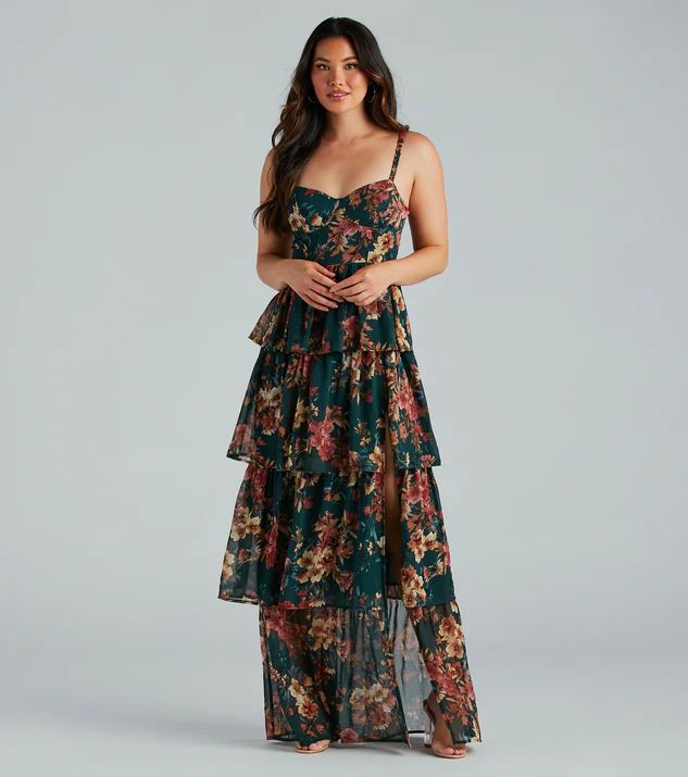 Rosie Formal Chiffon Floral Ruffled A-Line Dress | Windsor Stores