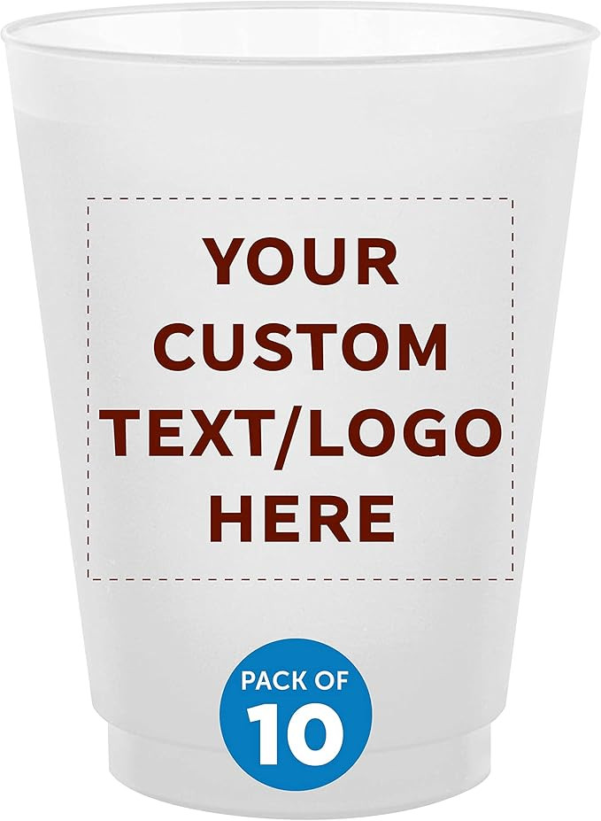Custom Frosted Plastic Stadium Cups, 10 pack, Promotional Text, Logo, 16 oz. Shatterproof Flexibl... | Amazon (US)