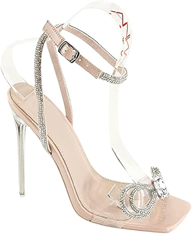 Amazon.com | Women's Rhinestone Clear High Heel Open Toe Sandals Rainbow Size 7.5 | Shoes | Amazon (US)