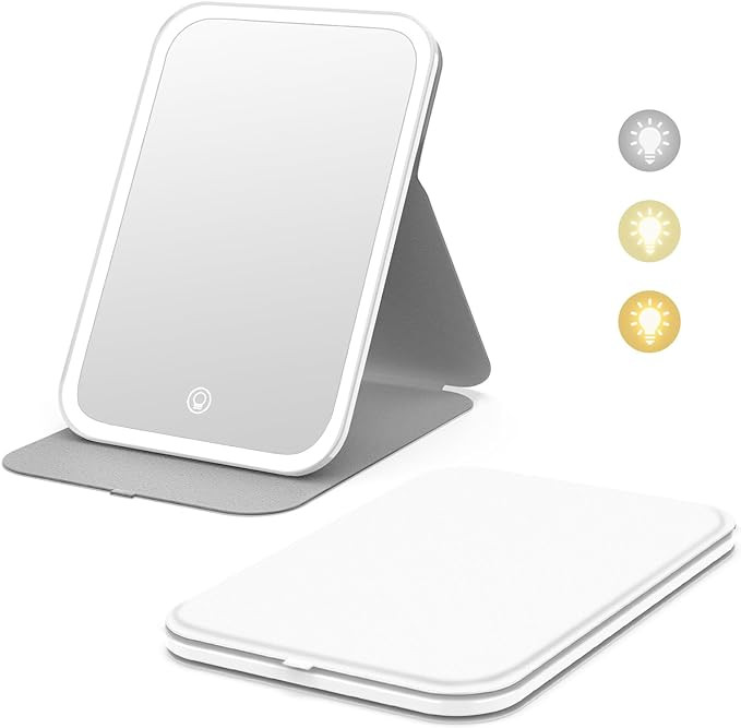 Kintion Travel Makeup Mirror, 8"*5.4" Portable LED Lighted Makeup Mirror, 360° Rotation Touch Sc... | Amazon (US)