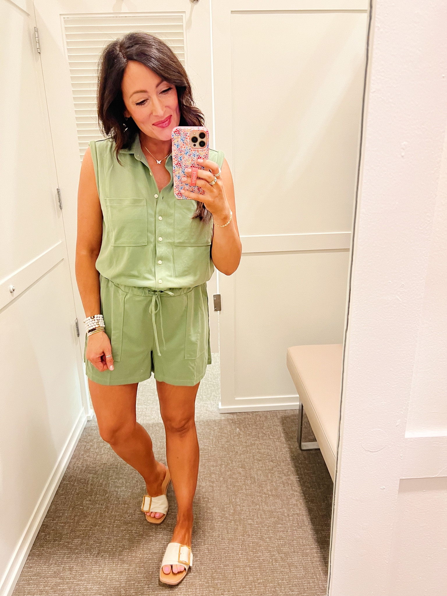 LOFT TRY ON::
• cutest romper & so comfy! I sized up to a medium so that it’s loose with room - it’s true to size! 
• sandals true to size 

#LTKsalealert #LTKFind #LTKunder50