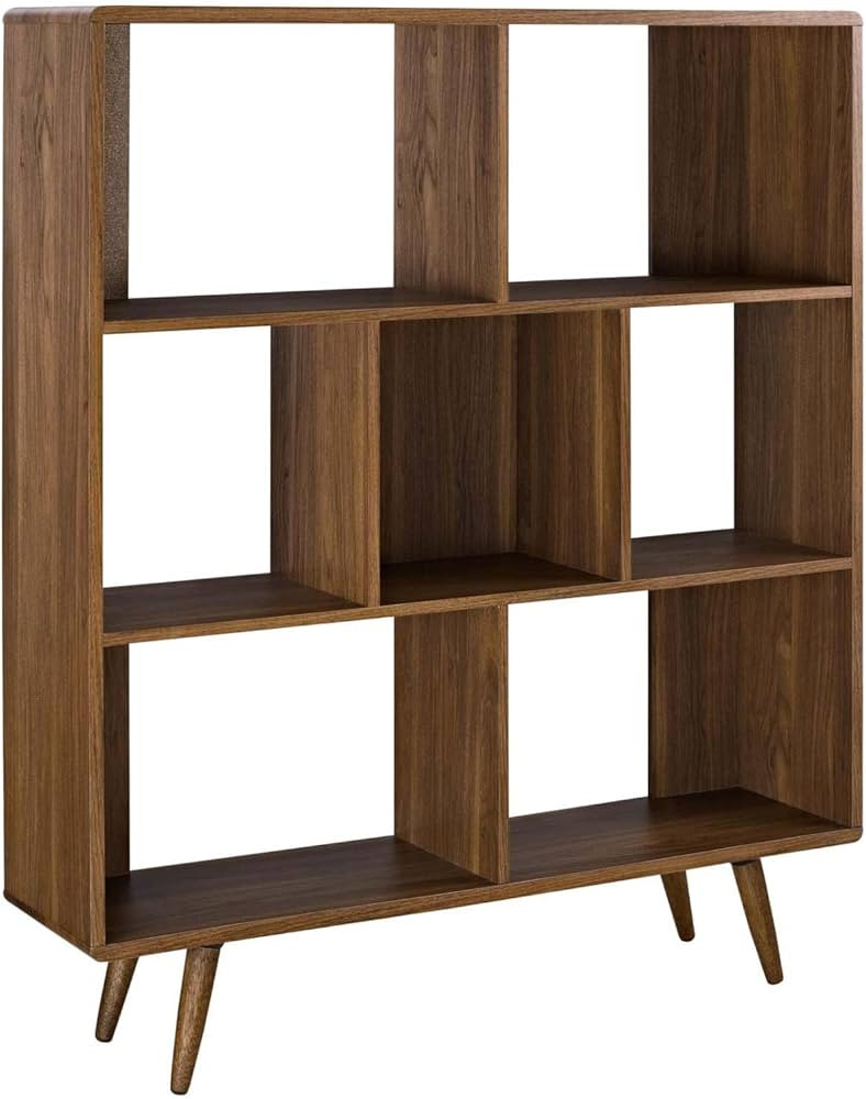 Modway Transmit Mid-Century Offset Cube Wood Bookcase in Walnut | Amazon (US)