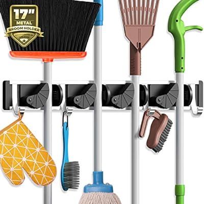 Holikme Mop Broom Holder Wall Mount Metal Pantry Organization and Storage Garden Kitchen Tool Org... | Amazon (US)