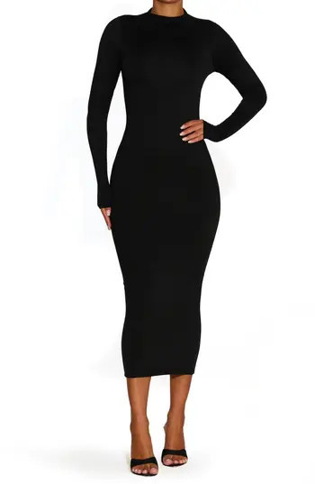 N BY NAKED WARDROBE Bare Long Sleeve Midi Dress in Black at Nordstrom Rack, Size Large | Nordstrom Rack
