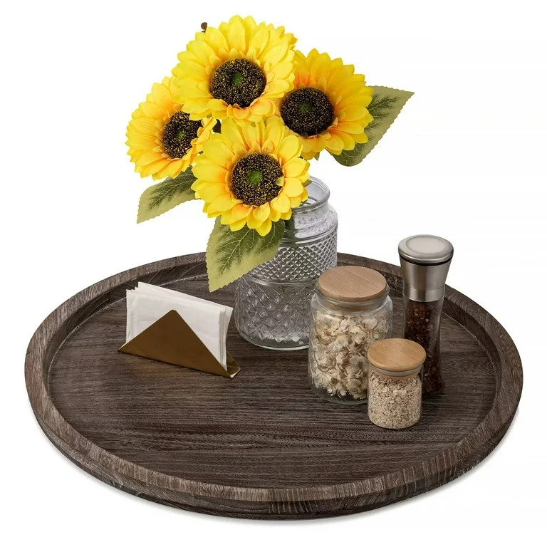 Hanobe Extra Large Wooden Tray Rustic Round Coffee Table Trays Halloween Christmas Decor" | Walmart (US)