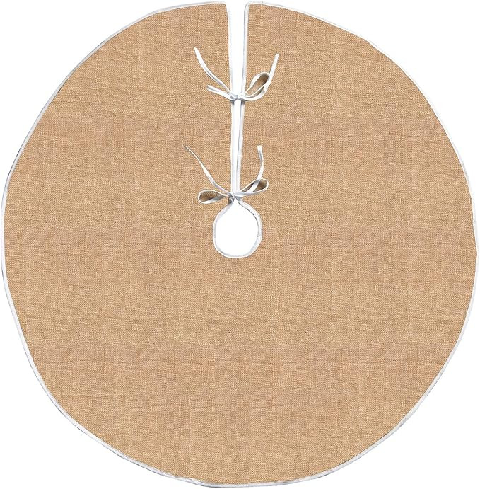 Amazon.com: Livder 59 Inch Linen Burlap Christmas Tree Skirt Large Round : Home & Kitchen | Amazon (US)