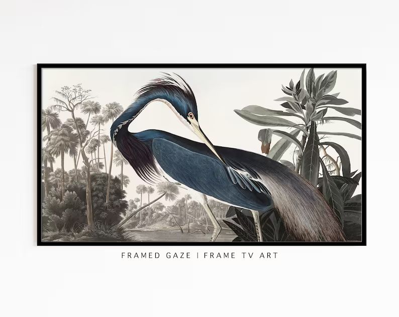 Samsung Frame TV Art | Blue Heron Vintage Painting  | Frame TV Art | Digital Download | Art for S... | Etsy (US)