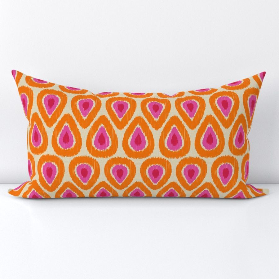 Pink and Orange Ikat Drops on Linen | Spoonflower