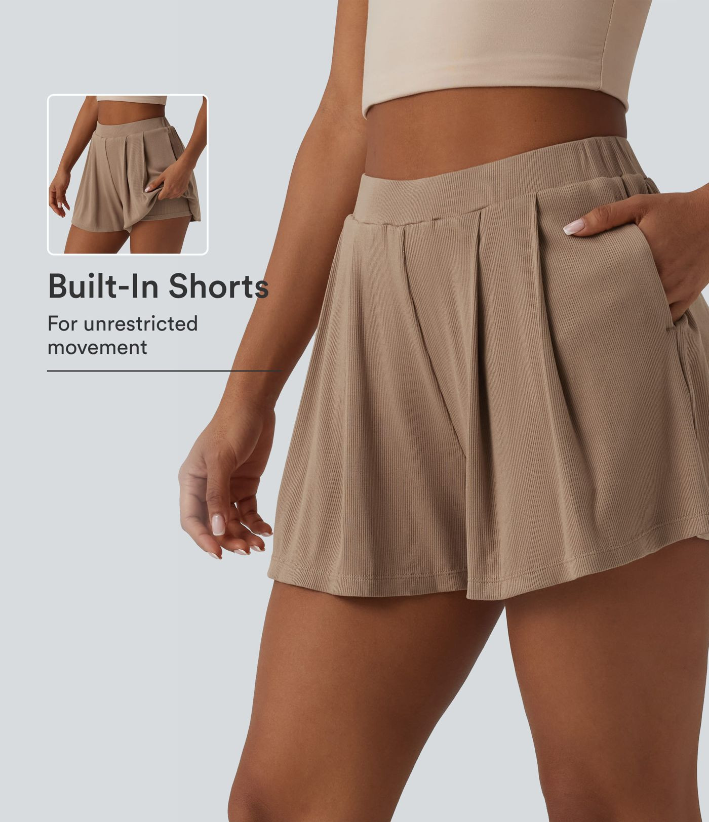 Women\u2019s Ribbed Knit High Waisted 2-in-1 Casual Shorts with Pockets - Halara | HALARA