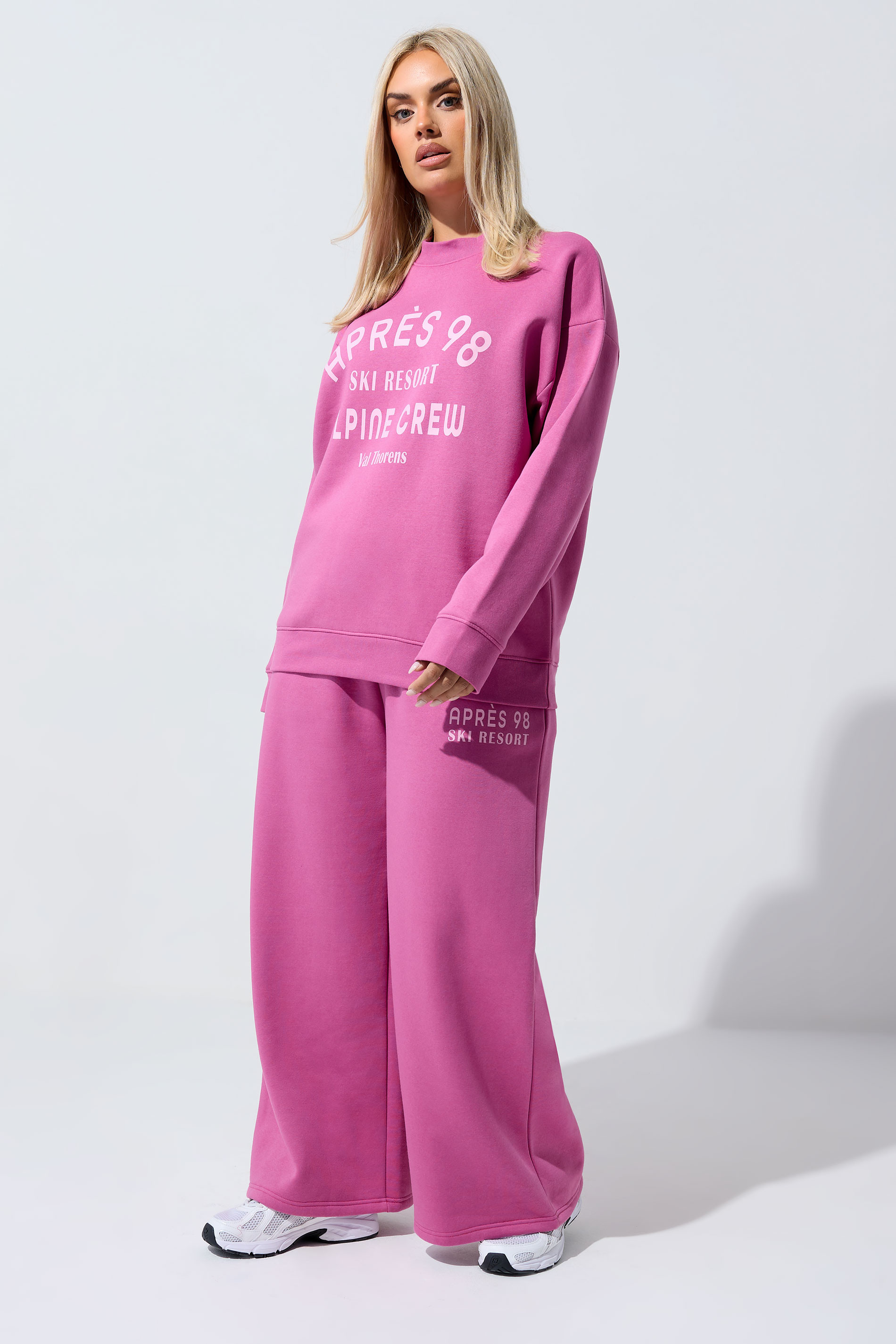 LIMITED COLLECTION Plus Size Pink 'Après 98' Wide Leg Joggers | Yours Clothing UK