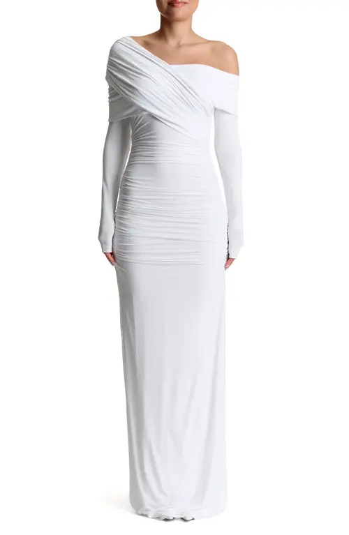 Naked Wardrobe Smooth Off the Shoulder Long Sleeve Maxi Dress in White at Nordstrom, Size X-Small | Nordstrom