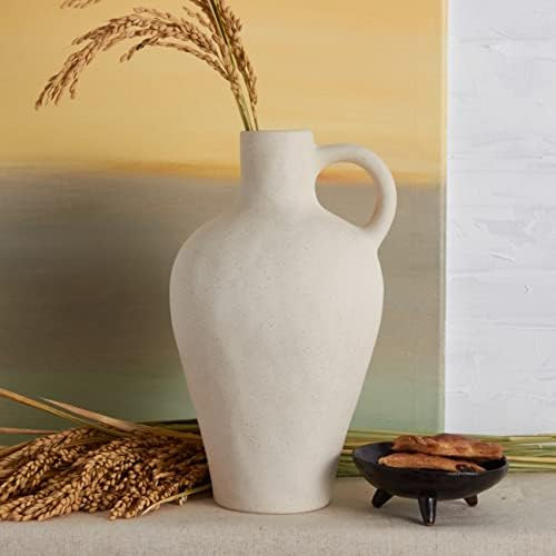 Handcrafted White Ceramic Vase for Home Decor, Medium Earthenware Vessel for Decorative Centerpie... | Amazon (US)