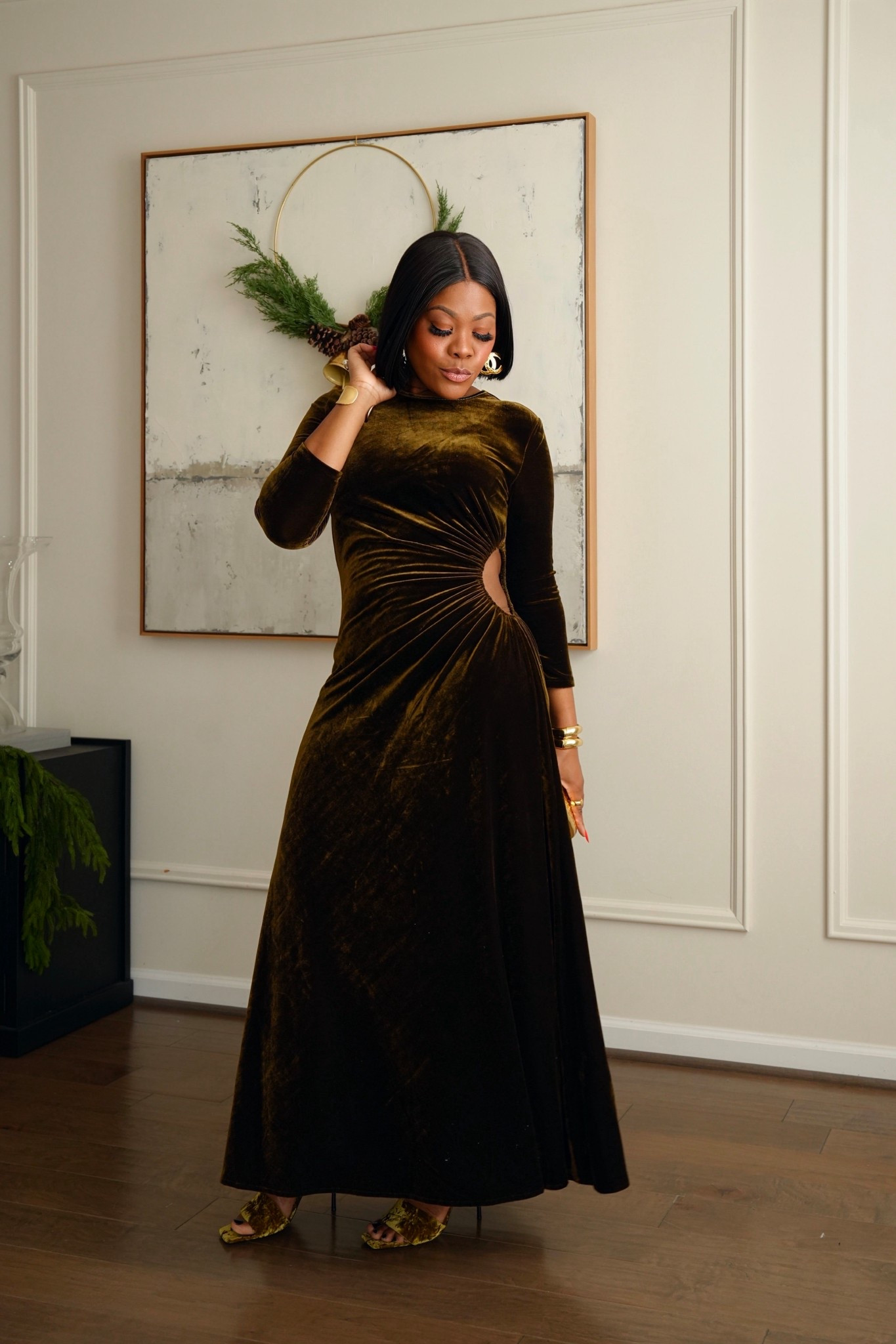Holiday party dresses you need, all under $100. This velvet maxi is only 59.99z obsessed with the fit and the cut out is super flattering. Fall wedding guest dress , formal thanksgiving dinner dress 

#LTKHoliday #LTKMidsize #LTKSeasonal