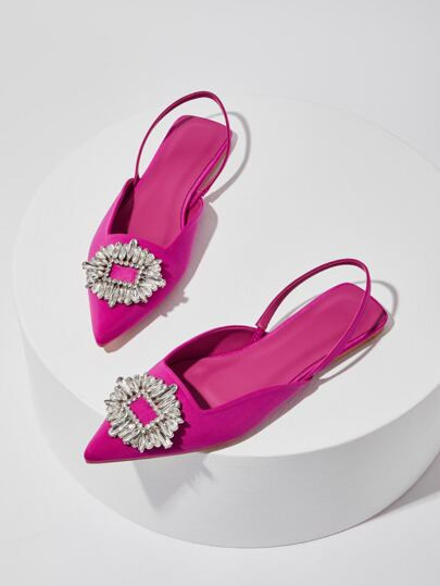 Gemstone Decor Point Toe Slingback Flats | SHEIN
