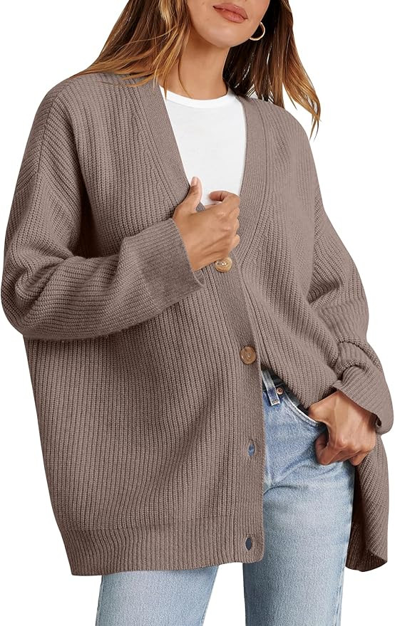 Caracilia Women's Oversized Cardigan Sweaters Long Sleeve Button Down Open Front Knit Sweater 202... | Amazon (US)