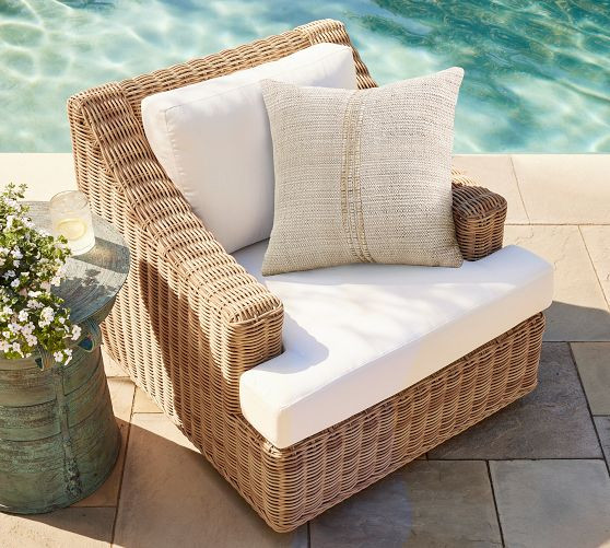 Huntington Wicker Slope Arm Swivel Outdoor Lounge Chair | Pottery Barn (US)