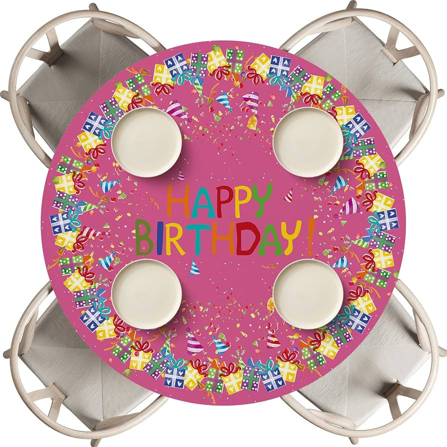 Horaldaily Regular Fitted Tablecloth Fit for 45"-56" Round, Colorful Happy Birthday Gifts Pink Wa... | Amazon (US)