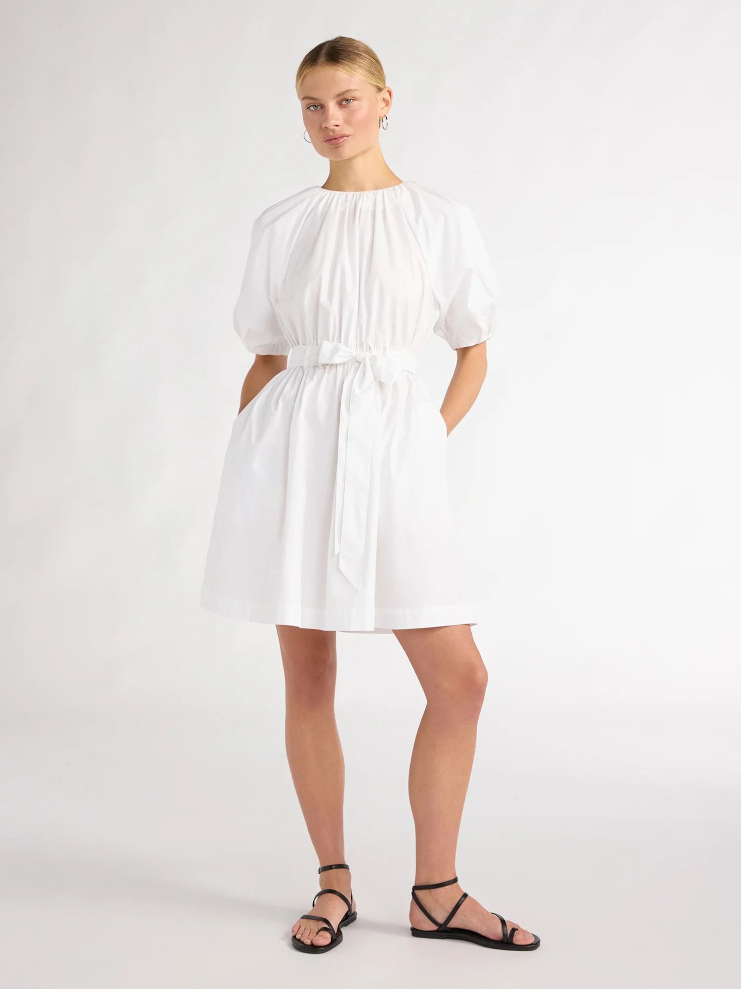 Scoop Women’s Fit and Flare Mini Dress with Puff Sleeves, Sizes XS-XXL - Walmart.com | Walmart (US)