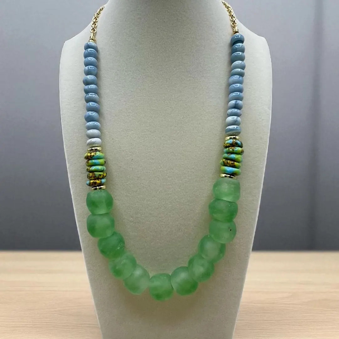 Chunky Sea Glass Statement Necklace: Green, Blue, & African Glass Beads | Etsy (US)