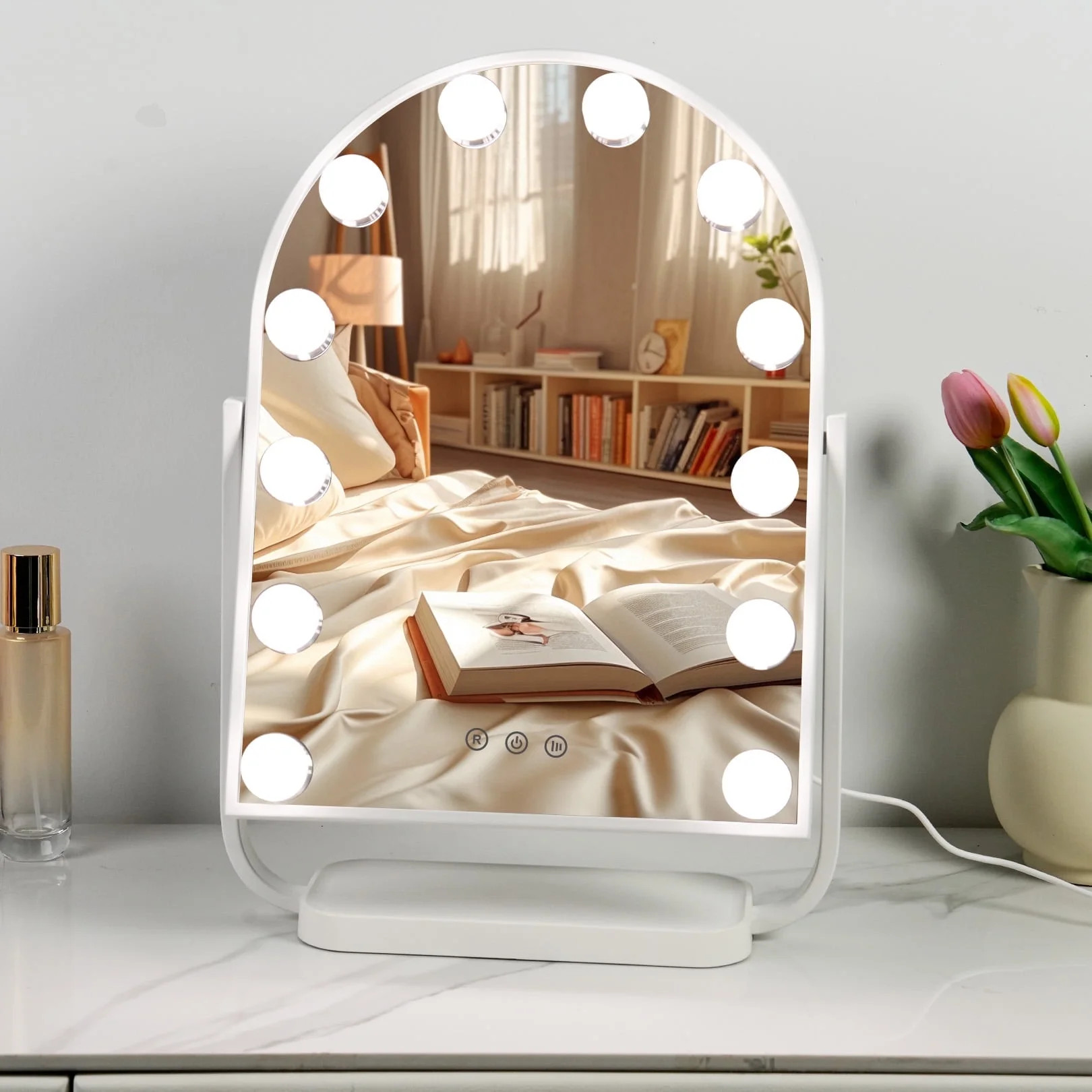 FUNTOUCH Arched Hollywood Vanity Makeup Mirror with Lights 12 Dimmable Bulbs White | Walmart (US)