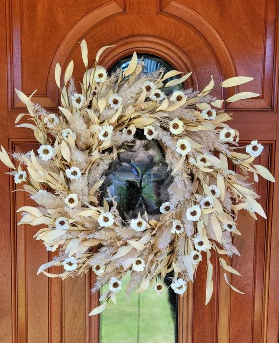 Boho Dried Floral Wreath With Pampas Grass for Your Front Door - Etsy | Etsy (US)