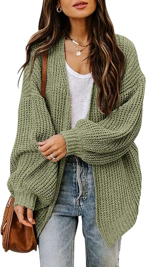 MIROL Women's Oversized Open Front Cardigan Long Sleeve Sweater Solid Chunky Knit Outwear Tops | Amazon (US)