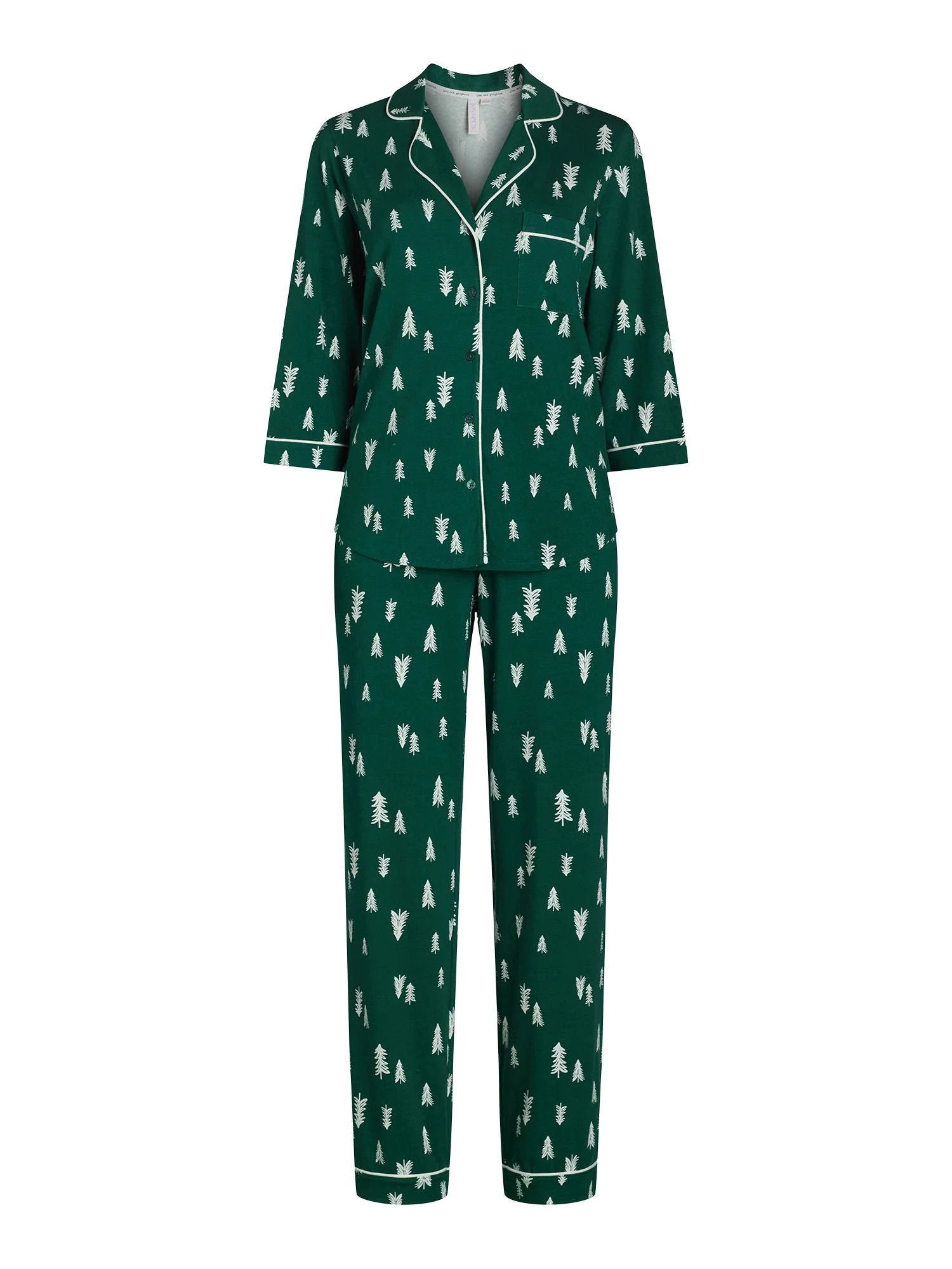 Joyspun Women’s and Women’s Plus Cotton Blend Notch Collar Pajama Set, 2-Piece, Sizes XS to 4... | Walmart (US)
