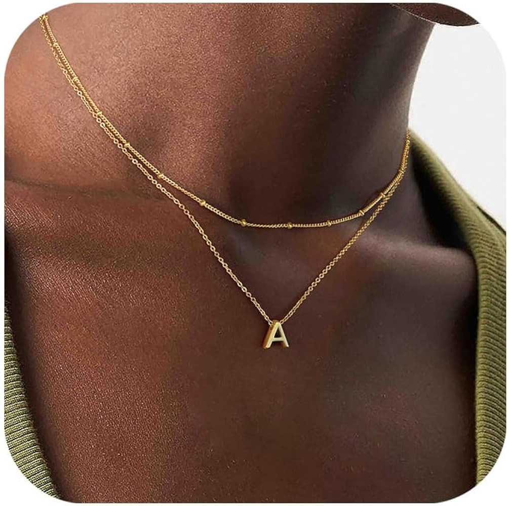 IEFWELL Dainty Initial Necklaces for Women Girls - 14K Gold/White Gold Plated Letter A-Z Necklace... | Amazon (US)