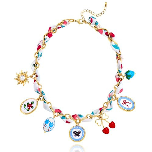 LILIE&WHITE Bandana Necklace for Women with Colorful Charms Necklaces Sun Bow Cherry Chic Beach Necklaces Cute beach Jewelry Gift | Amazon (US)
