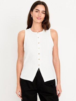 Sleeveless Button-Down Ribbed Top | Old Navy (US)