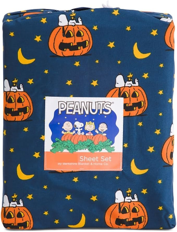 Berkshire Blanket & Home Co. Peanuts Halloween Fall Themed Sheet Sets (Blue - Moons & Pumpkins, K... | Amazon (US)