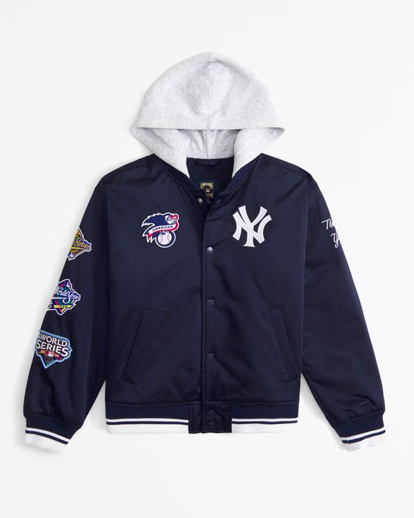 boys new york yankees hooded bomber jacket | boys new arrivals | Abercrombie.com | Abercrombie & Fitch (US)