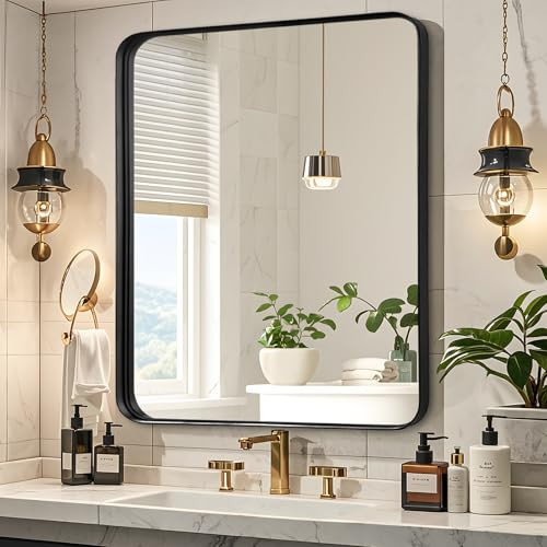 Fabuday Bathroom Mirror Over Sink - 36x30 Inch Mirrors for Bathroom Black Metal Framed Mirror, Rectangle Brushed Black Vanity Mirror for Restroom, Farmhouse, Entryway, Home Office | Amazon (US)