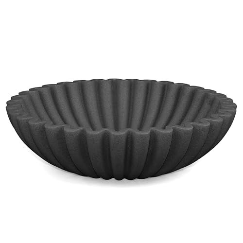 LIN CHUAN Ruffle Decorative Bowl, Large Fruit Bowl for Kitchen Counter, Stylish Key Bowl for Entry Table, Handcrafted Home Decor Display bowl, Artificial Stone Black | Amazon (US)