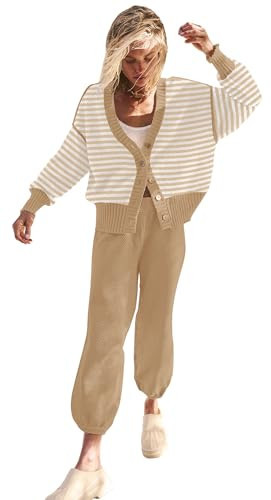 Womens 2 Piece Sweater Matching Sets Fashion Oversized Cardigan and Baggy Long Pants Knitted Outfits Set Sweatsuit | Amazon (US)