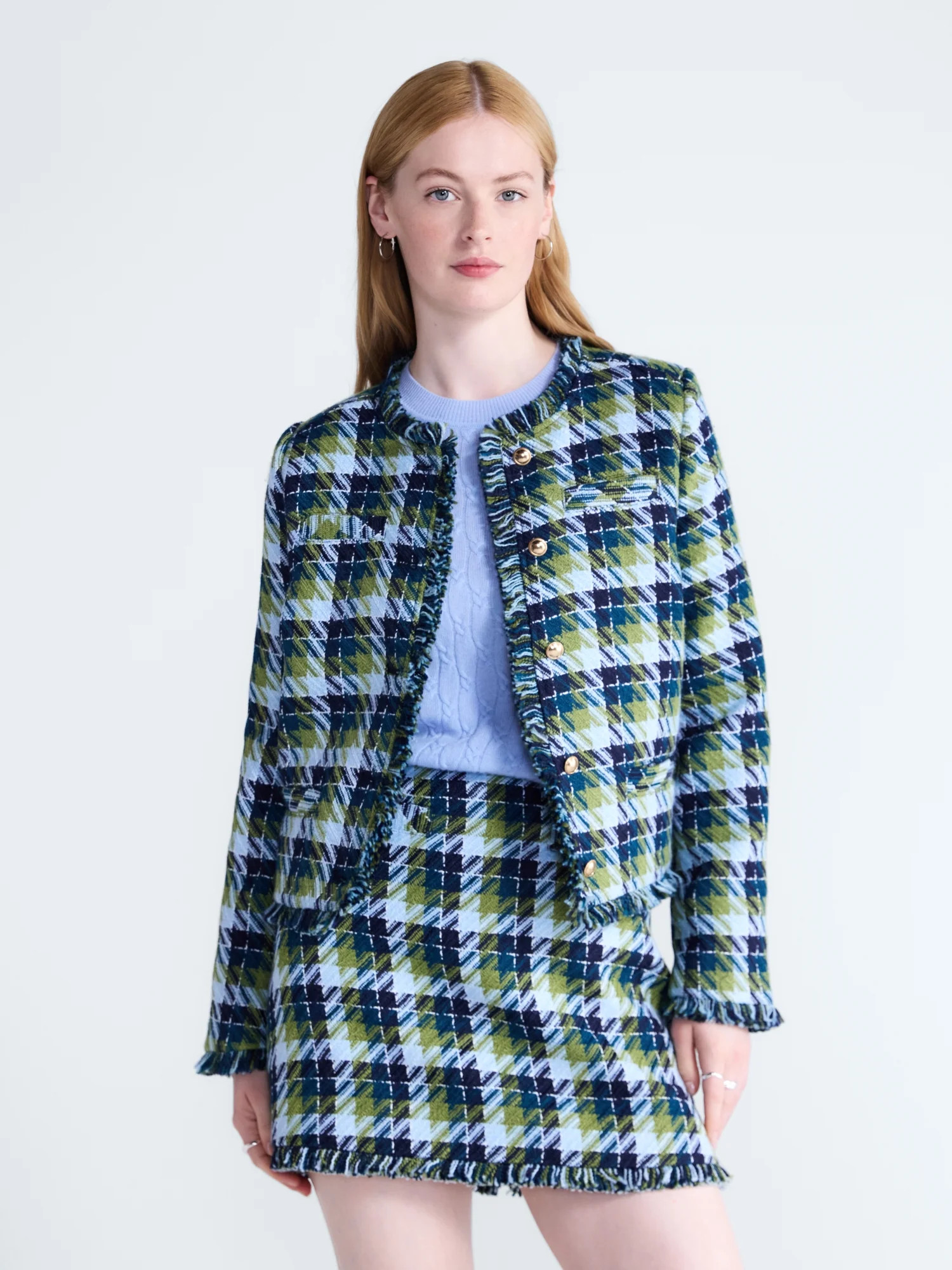 Free Assembly Women's Cropped Tweed Jacket with Fringe Trim, Sizes XS-XXL | Walmart (US)