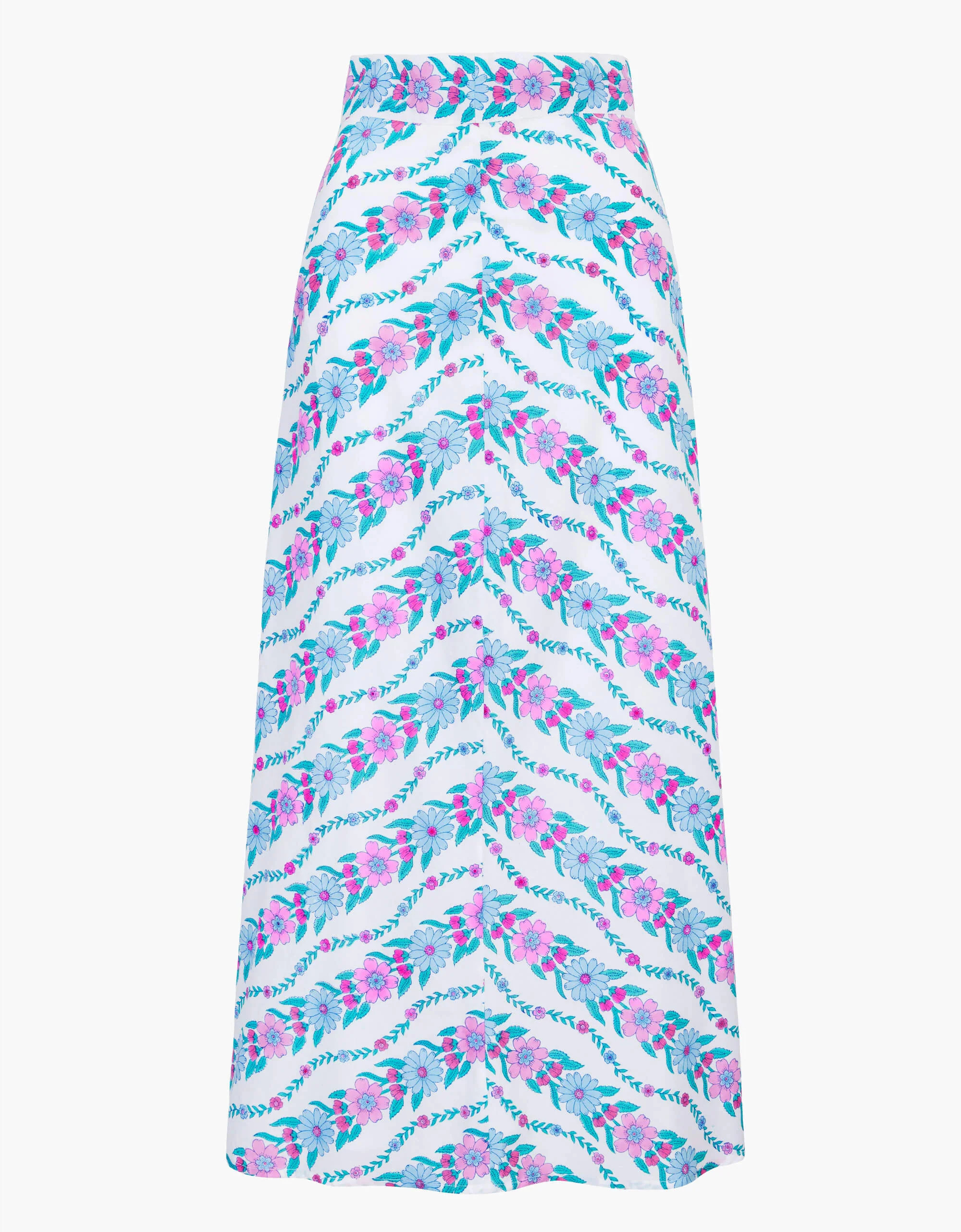 Kezia Skirt | Blue, White & Pink Floral Midi | Block Print Cotton | Pink City Prints UK