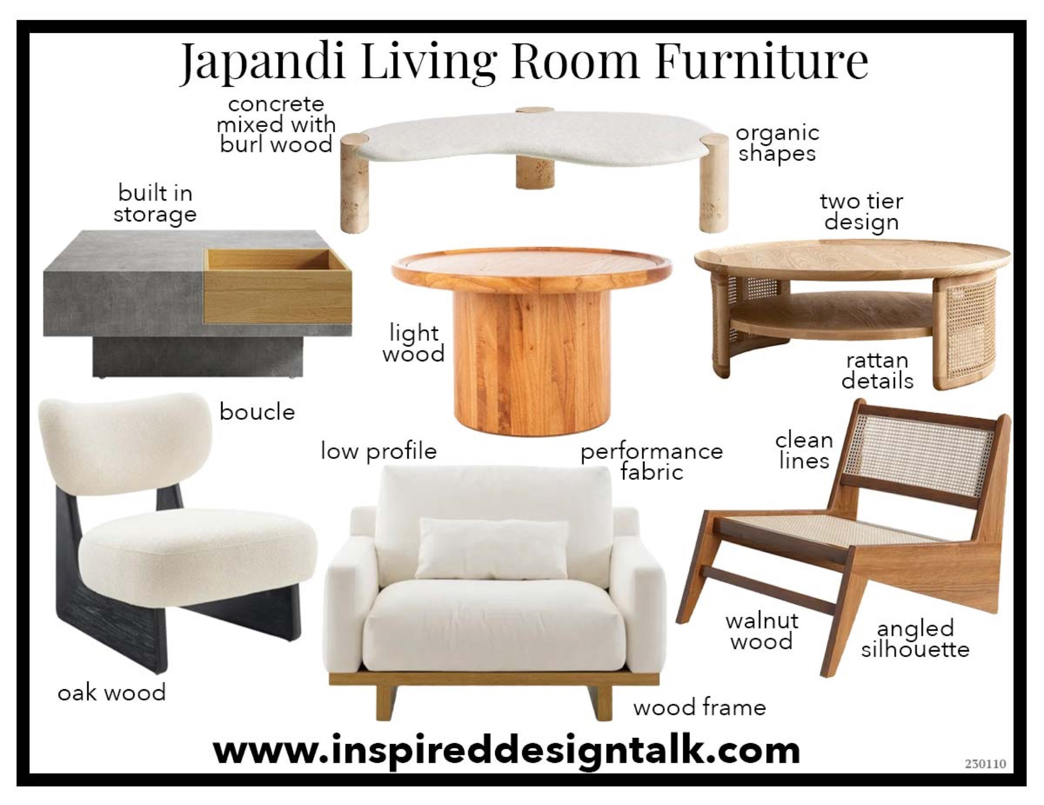 Japandi Style Living Room Furniture Ideas // Concrete and burl wood coffee table, Tiered wood and rattan coffee table, round wood table, organic cement and burl wood coffee table, walnut wood and rattan accent chair, boucle and oak wood chair, low profile chair #furnishings #coffeetables #homedecor

#LTKhome #LTKstyletip #LTKover40