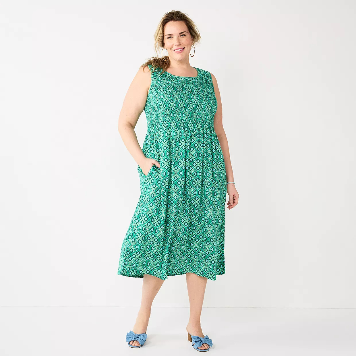 Plus Size Croft & Barrow® Smocked Swing Midi Dress | Kohl's