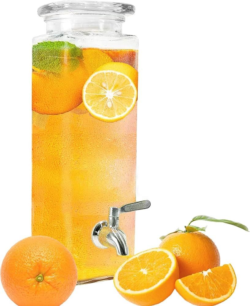 Tall Square Glass Jar Drink Dispenser - Gravity Beverage Dispenser With Stainless Steel Spigot, 8... | Amazon (US)