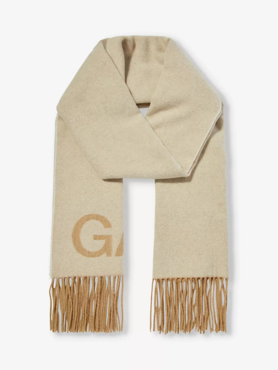 Logo-print recycled wool-blend scarf | Selfridges