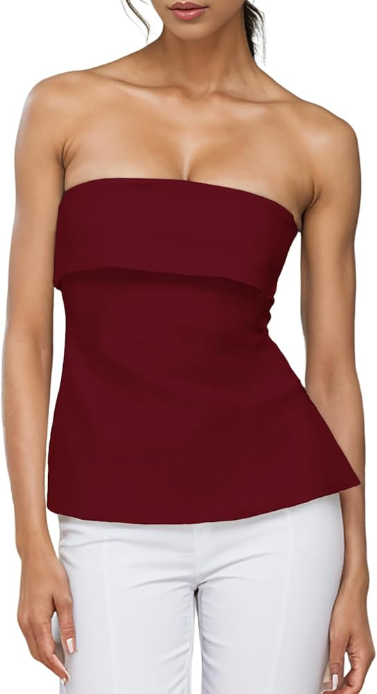 Strapless Tube Tops for Women Backless Going Out Bandeau Top Sexy Trendy Off Shoulder Side Split ... | Amazon (US)